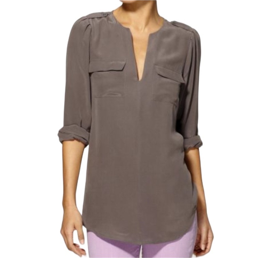 JOIE Marlo Silk Taupe Oversized Blouse - S